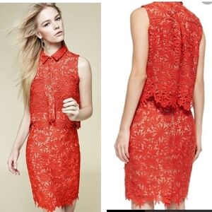 ELLE SASSON Bright red Lace 2 Piece Top Size( 4 ) and Skirt Size ( 6 ).
